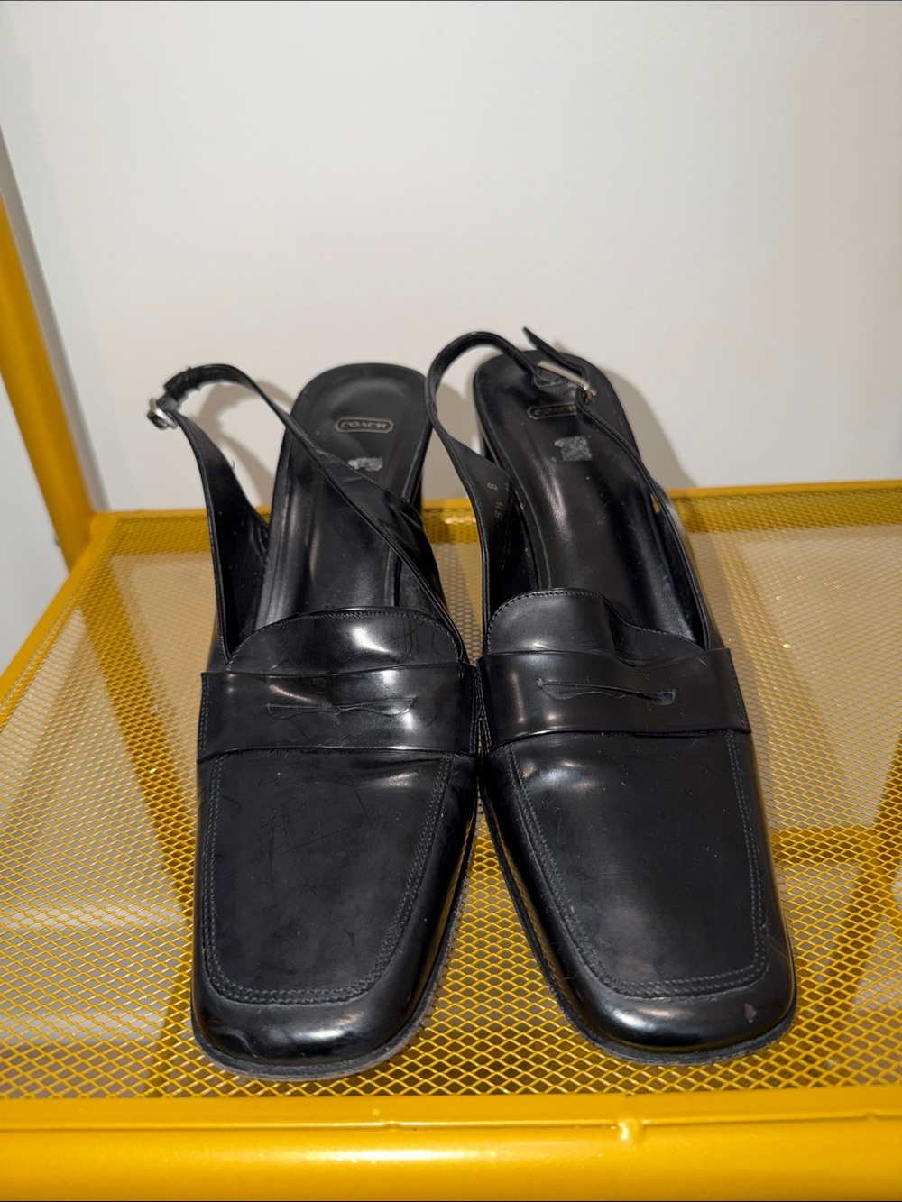 Coach Black Leather Slingback Loafers